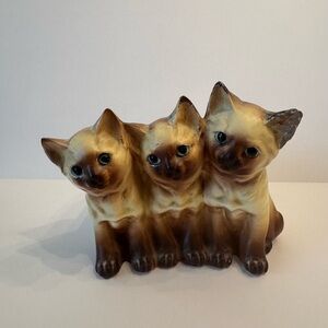 Vintage Siamese cats Napcoware Japan Planter tan kitty Cats